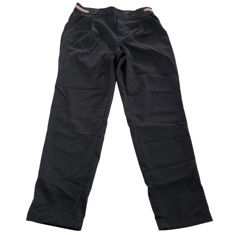 Zara Pants Women XS Black‎ Striped Stretch Waist Tapered Office Career